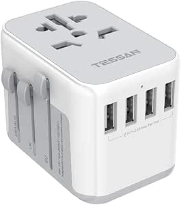 International Travel Plug Adapter, TESSAN Universal Power Adaptor with 4 USB Outlets, Worldwide All in One Wall Charger Converter for China USA EU Europe UK Thailand Japan Australia (Type G/C/A/I)