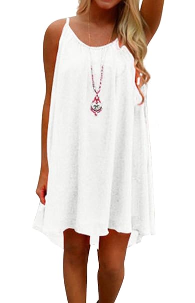 HAINES Damen Strandkleid Ärmellos Rückenfrei Lose Neckholder Chiffon Kleid Luftiges Sommerkleid Minikleid