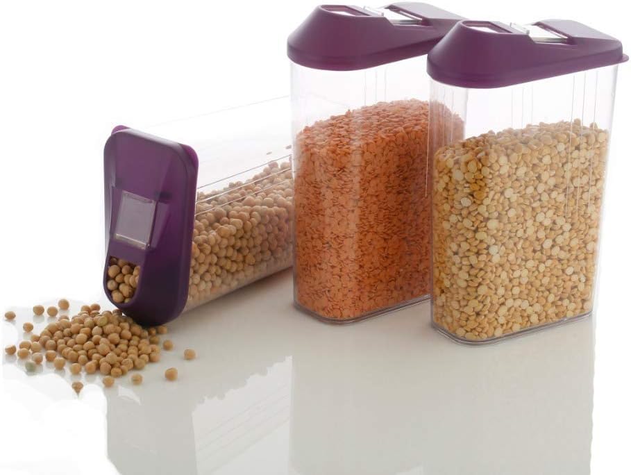 MACHAK 3 Pcs Easy Flow Kitchen Grocery Storage Container Set- 750ml, Purple
