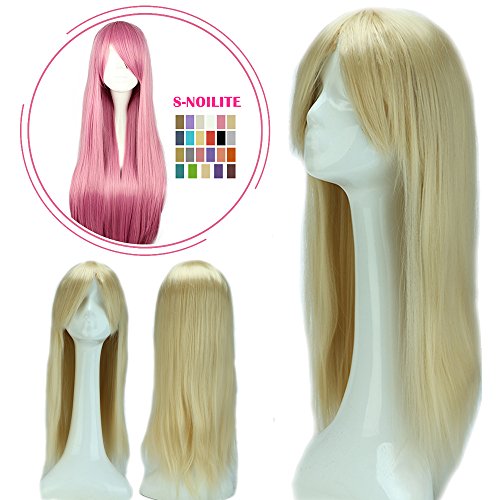 S-noilite Cosplay Wig Real Thick Heat Resistant Synthetic Hair Halloween Anime Hair Costume Full Head Wigs For Womens Girls (24" Straight,Linen Blonde)