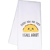 Joyriza Every Now and Then I Fall Apart - Funny Kitchen Towels Gifts, Gag Taco Lover Gift, Housewarming Present for Taco Lovers Friends Mom Grandma, Decorative Joke Waffle Weave Dish Towel