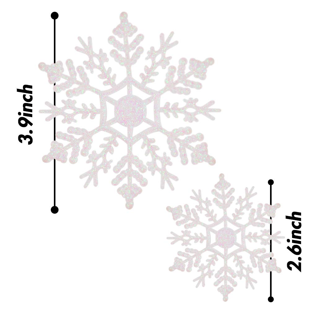 VGOODALL 40 Plastic Glitter Snowflake, Christmas Glitter Snowflake Shape Hanging Ornament Christmas Tree Window Decoration