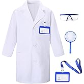 TOGROP 4Pcs Doctor Scientist Lab Costume for Kids Role Play Thick White Coat Birthday Party Gift 3-12 Years