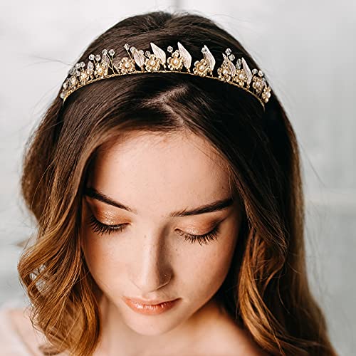 AW BRIDAL Bridal Headband Gold Leaf Headpiece Flower Princess Tiara Prom Wedding Hair