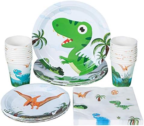 Dinosaur Theme Disposable Dinnerware Set - Dinner Party Supplies for 20 Guests, Including Paper Plates, Napkins and Cups