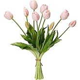 Sousi Real Touch Tulips Artificial Flowers Latex Faux Tulip Realistic Fake Tulips Flowers for Wedding Home Decorations (10, Pink)