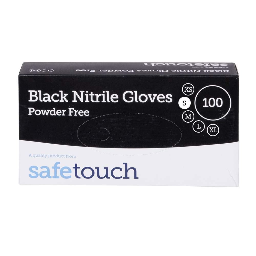 Safetouch Black Nitrile Gloves (No Powder) - Small - Box of 100