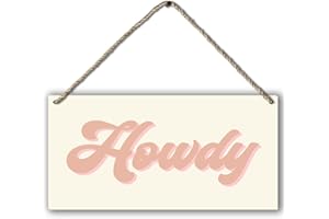 PHAMTE Retro Western Howdy Pink Beige Preppy Boho Printed Wood Plaque Sign Wall Hanging,Rustic Howdy Hanging Wall Signs for Western Home College Dorm Decor 12 x 6 Inches