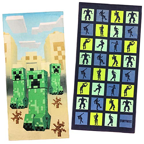 Epic Games Fortnite Boogie Dance Moves & Minecraft Creeper Beach Towels for Kids: 2-pc. Bundle