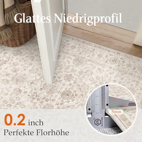 PureCozy Vintage Rug Living Room 200 x 300 cm Beige Room Washable in Washing Machine Non-Slip Large Rugs Carpet Living Room Bedroom Kitchen Dining Carpet Short Pile Rug