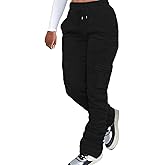 Women Cargo Sweatpants Stacked Pants Warm Fleece Drawstring Waist Casual Joggers Trousers