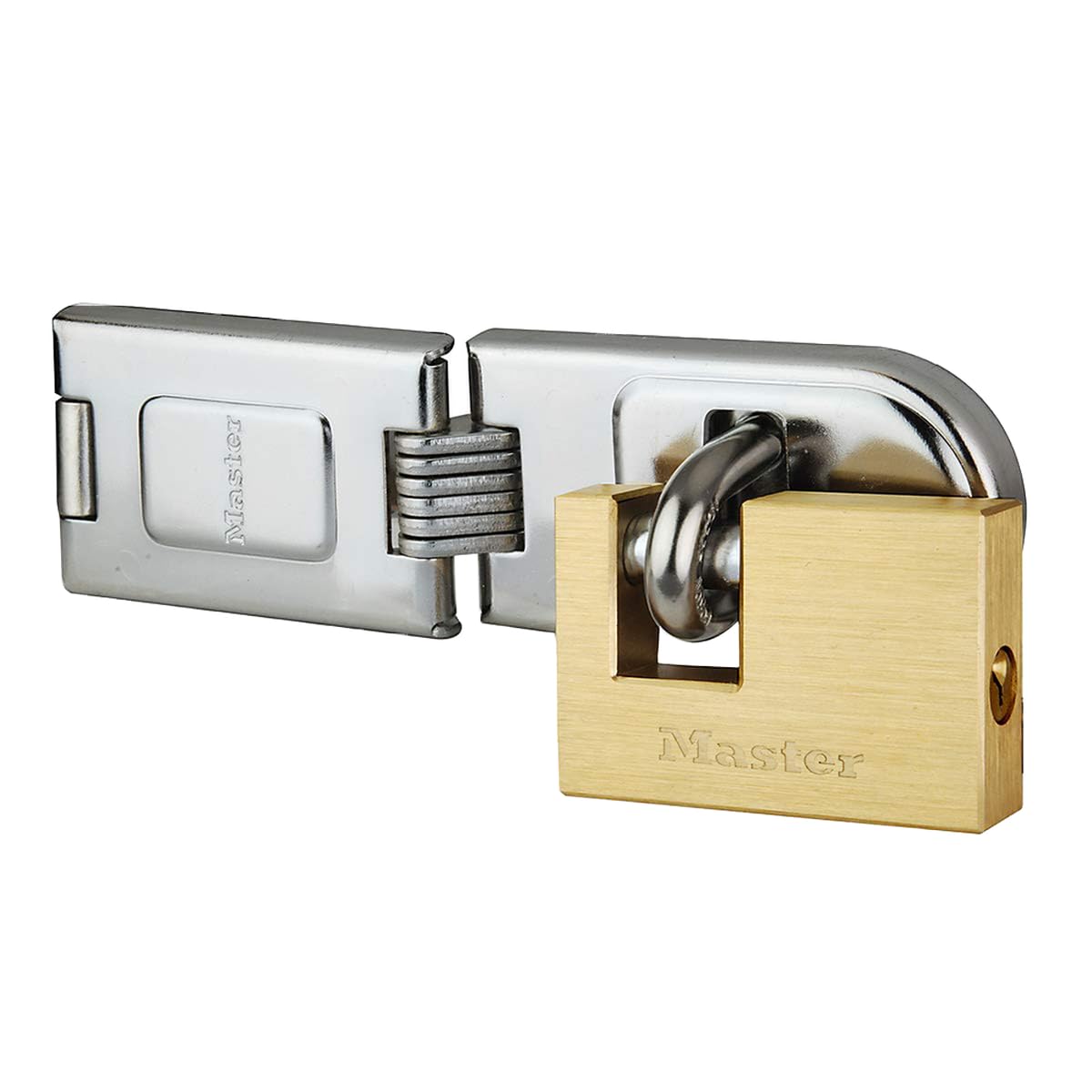 Master Lock 606720EURD Pack Including Door Hinged Hasp and Rectangular Keyed Padlock, 16 x 4,5 cm