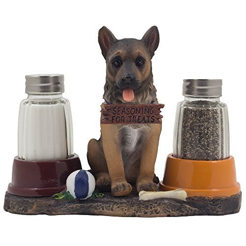 Adorable German Shepherd Puppy Dog Salt and Pepper Shaker Set with Food