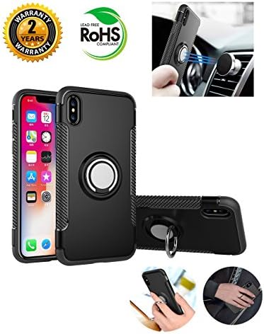iPhone X Case , iPhone 10 Case , Ring Kickstand case 360 Degree Rotating Ring Drop Protection Shock Absorption case [Compatible with Magnetic Car Mount case] for iPhone X - Blcak
