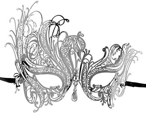 ILOVEMASKS Venetian Swan Party Masquerade Laser Cut Eye Mask with Rhinestones and Bling - Silver