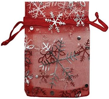 Ankirol 100pcs Christmas Organza Favor Bags Snowflake Jewelry Candy Gift Bags Samples Display Drawstring Pouches (red, 2.8x3.6)