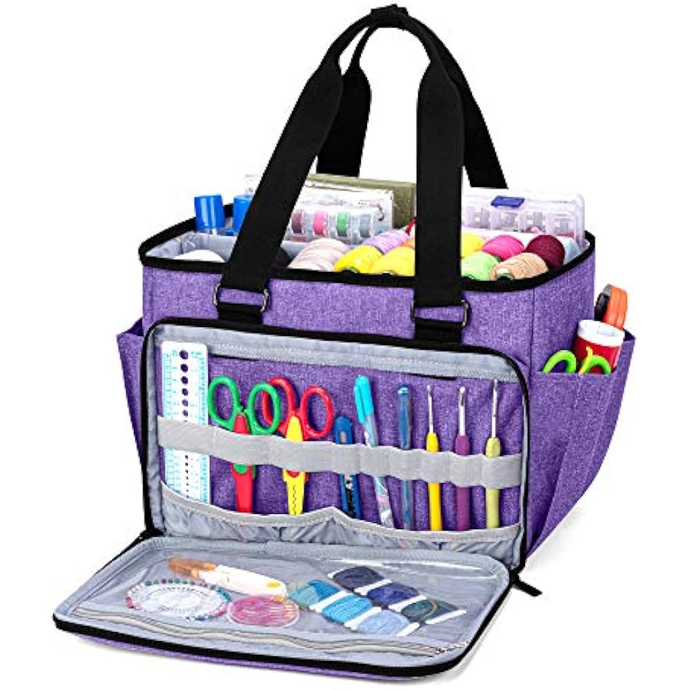 YARWO Sewing Accessories Organizer Craft Storage Tote Bag With Pockets 