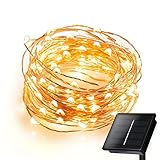 Solar Powered String Light, MECO Fairy Lights LED Starry String Lights Waterproof Copper Wire Lights Ambient Lighting for Outdoors 10Meters/33Foot 100LED (Warm White)