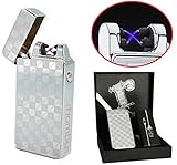 Silver Plasma lighter Gift Box Double arc lighter Rechargeable electric lighter cool lighter Windproof tesla coil lighter usb lighter survival camping Cool Unique Christmas Gift idea for dad men him