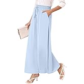 lionstill Women's Chiffon Dressy Pants High Waist Casual Wide Leg Long Palazzo Pants Loose Trousers with Pockets, Light Blue XL