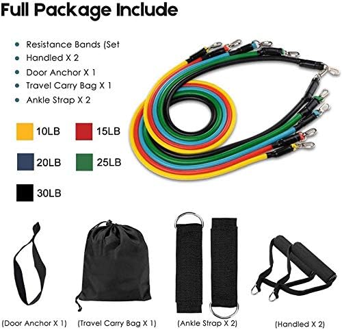 FENGLI Exercise Bands 12-Set, Include 5 Stackable Resistance Band with Door Anchor, Ankle Straps, Carrying Case & Guide Ebook for Resistance Training -Physical Therapy Home Workouts (Multicolor)