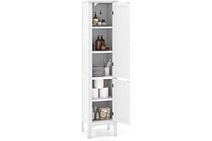 IFANNY Bathroom Storage Cabinet, Tall Narrow Linen Tower Cabinet with Bottom Adjustable Shelves & 2 Doors, Modern Slim Floor 