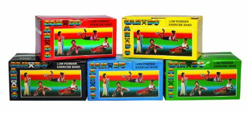 UPC 714905002716, CanDo 10-5218 Low Powder Exercise Band, 6 yd Roll, 5-piece Set, Yellow through Black