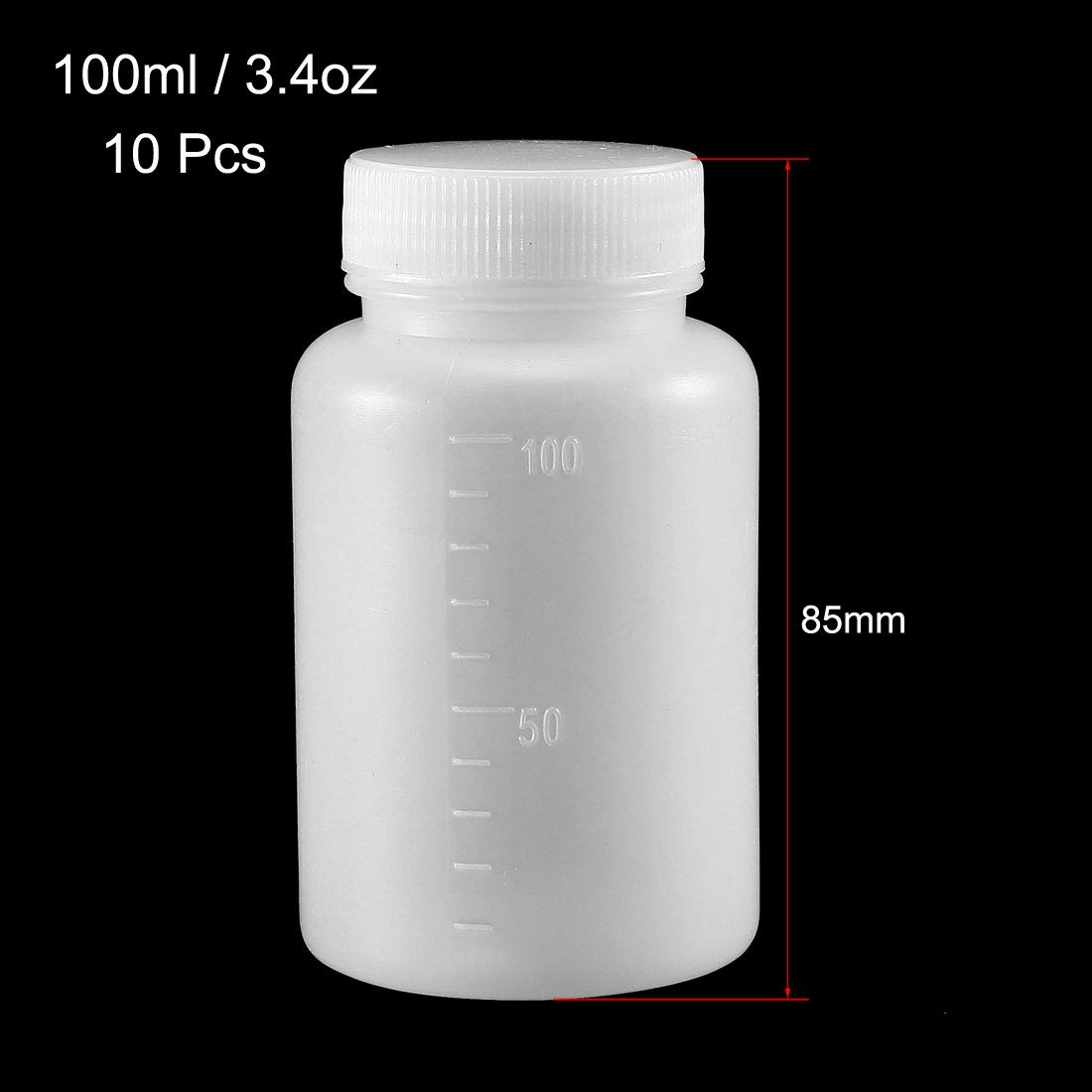 sourcing map Plastic Lab Chemical Reagent Bottle 100ml/3.4oz Wide Mouth Sample Sealing Liquid Storage Container 10pcs - Image 3