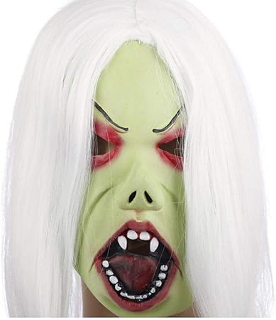 Amazon クリエイティブハロウィンホラーしかめっ面ゴーストはホワイト髪緑の顔で怖いゾンビエマルジョンスキンマスク 変身アクセサリー おもちゃ Amazon クリエイティブハロウィンホラーしかめっ面ゴーストはホワイト髪緑の顔で怖いゾンビエマルジョンスキンマスク 変身アクセサリー おもちゃ