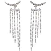 Trendy Fringe Drop Earrings for Women Crystal Tassel Earrings Long Tennis Chain Earrings Silver Rhinestone Stud Earrings Cubic Zirconia Earrings Bridal Wedding Jewelry