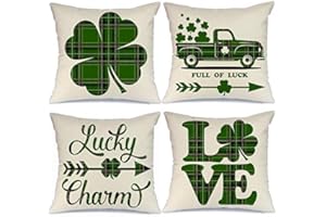 GEEORY St Patricks Day Pillow Covers 18x18 Set of 4 for Home Decor Green Buffalo Check Clover Lucky Decor St Patricks Day Throw Pillows Decorative Cushion Cases St Patricks Day Decorations