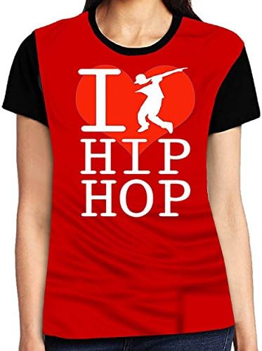 Dearsally Special I Love Hip Hop Dance Woman Girl Graphic Fashion Distinctive Short O-Neck Tee Woman Tee Dark Red