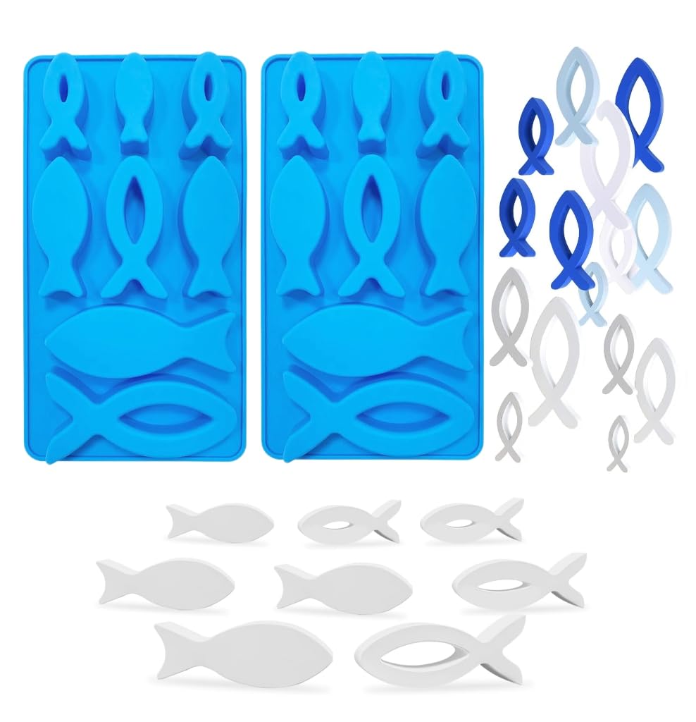 Set of 2 Silicone Fish Molds, Fish Silicone Moulds, Multipurpose Decorative Moulds for Making Ice, Chocolate, Soap and Candles - Silicone Molds as Communion Decorations