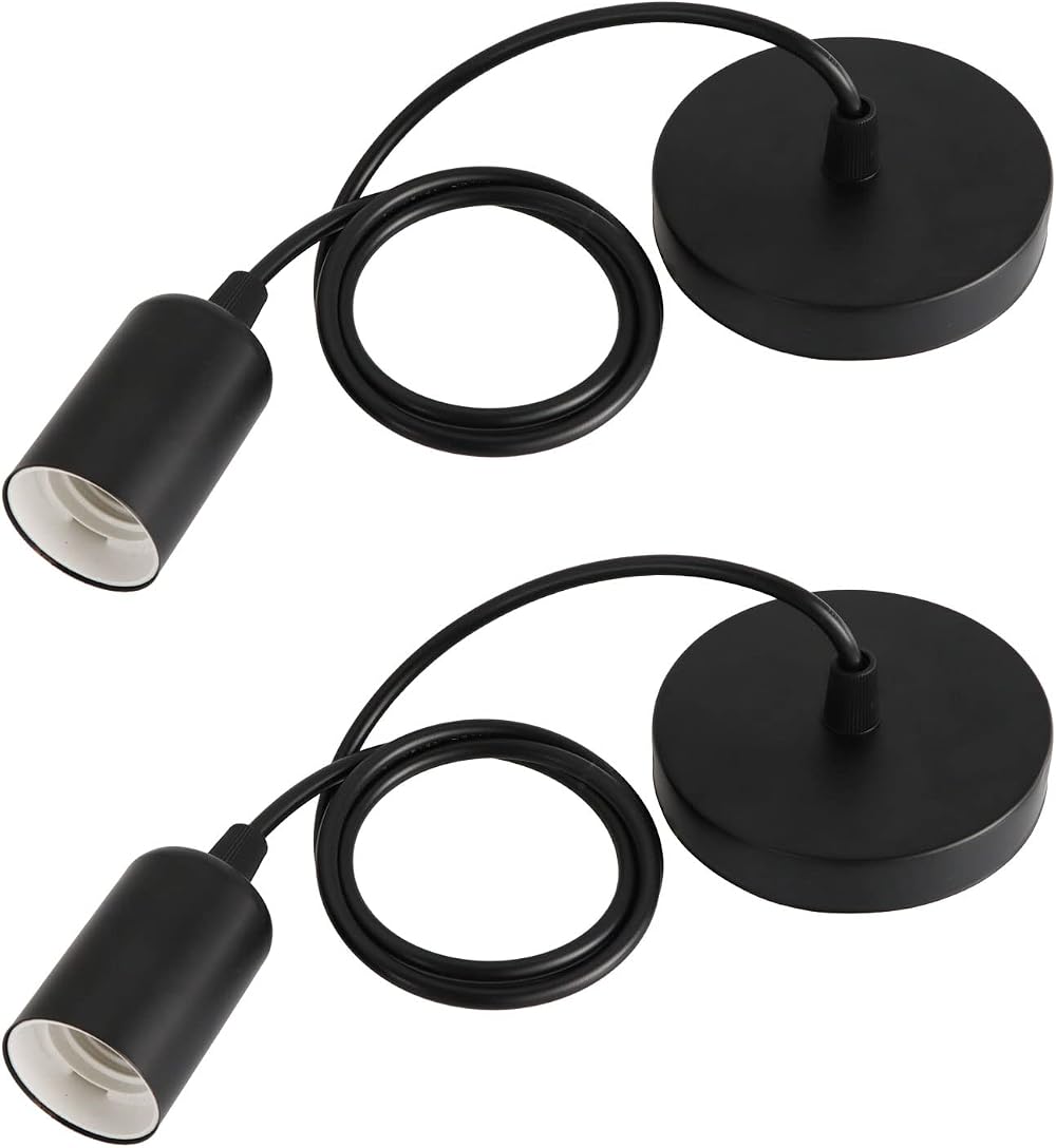 Caldarax 2 Pack E27 Pendant Light Fitting with 100cm Adjustable Cable Black