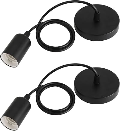 Caldarax 2 Pack E27 Pendant Light Fitting with 100cm Adjustable Cable Black