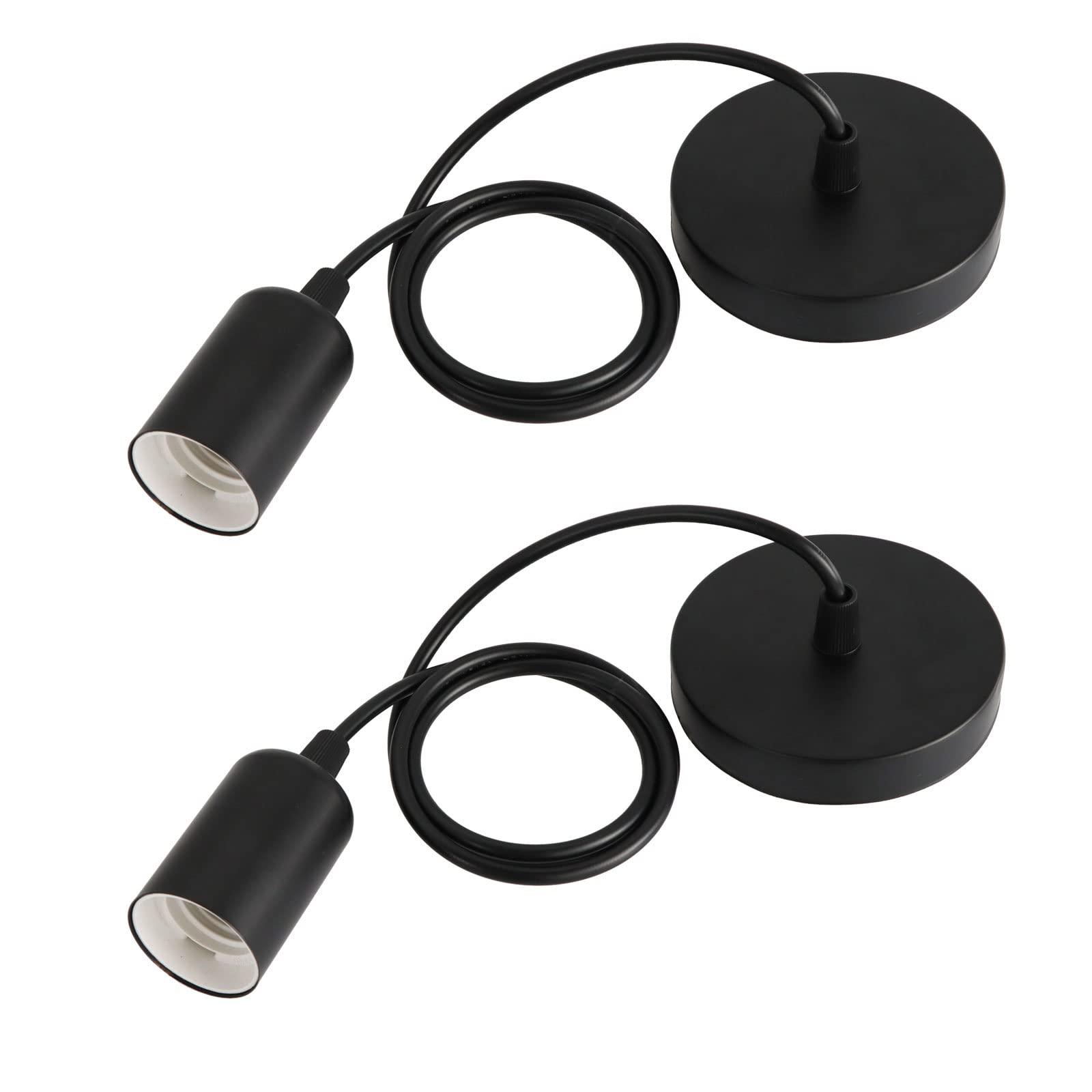 2 Pack Ceiling Pendant Light Fitting, E27 Screw Lamp Holder, with 100CM Adjustable Cable, Flex Cable Ceiling Rose, Industrial Style Ceiling Pendant Fitting(Black) — image 1