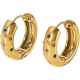 Niaspi Chunky CZ Hoop Earrings for Women 18K Gold Plated Stainless Steel 20mm Cubic Zirconia Huggie Hoops Earrings Fashion Ear Jewelry