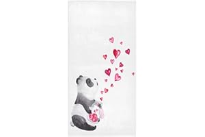 Wamika Cute Panda Bear Hand Towels Valentines Day Bathroom Towel Love Hearts Small Bath Towels Soft Kitchen Tea Dish Guest Towel Portable Washcloths Housewarming Gifts 16 X 30 in