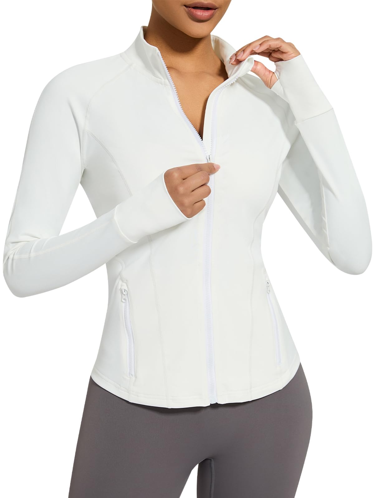 Photo 1 of VUTRU Women's Zip Up Workout Jackets Lightweight Running Jackets Slim Fit Athletic Yoga Jacket with Pockets (White,XL