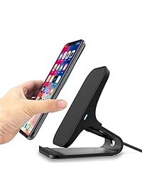 Cargador inalámbrico WELUV Qi Certified 10W Fast Wireless Charger Pad Station para iPhone X iPhone 8 8 Plus, Samsung S9 S9+ S8 S8+ S7 Note 8 y más, 2 bobinas de dispersión de calor Powerport Wireless Stand Negro