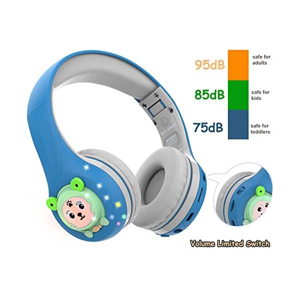 Riwbox-Baosilon-FB-7S-Kids-Headphones-Bluetooth-LED-Light-Up-Bluetooth-Foldable-Headphones-Over-Ear-Volume-Limited-Safe-758595dB-with-Mic-and-TF-card-Children-Headphones-for-School-BlueGrey Riwbox Baosilon FB-7S Kids Headphones Bluetooth, LED Light Up Bluetooth Foldable Headphones Over Ear Volume Limited Safe…
