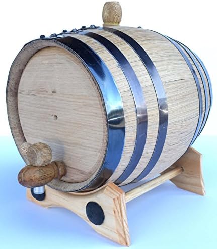 2 Liter Golden Oak Barrel for Whiskey, Wine, Rum, Bourbon, Tequila and Beer - Black Steel Hoops | RAW Unfinished wood | DIGITAL COPY 30 page Guide | No Leaks Guarantee