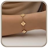 HAITTY 18K Gold Plated Clover Bracelet Set for Women White/Black/Gold/Silver/Green/Pink Adjustable Link Double-Sided Lucky Bracelets Trendy Bracelets Set Jewelry Gifts for Women Men