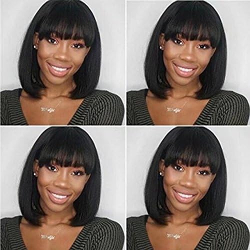 Cassie Hair Intalian Yaki Short Bob Human Hair Wig For Afro American Woman Gluless Full Lace Human Hair Short Yaki Straight Wig with Full Bangs Peruvian Hair Lace Front Wigs