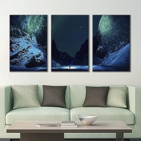 3 Panel Canvas Wall Art - Majestic Natural Landscape Triptych Canvas Series - Man in Yosemite at Night - Giclee Print Gallery Wrap Modern Home Art Ready to Hang - 16"x24" x 3 Panels