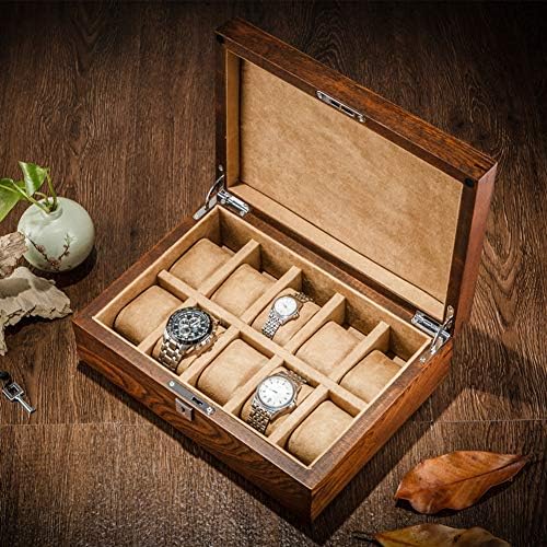 HJYSQX Old elm Solid wood Watch box Case With lock, Watch box organizer for men Mechanical watch display Collection storage box -A 10x22x32cm(4x9x13)