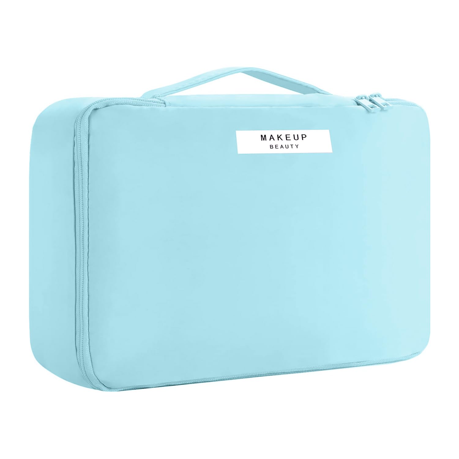 Travel Makeup Bag [with Brushes Holder & Detachable Pouch] Cosmetic Bag Large Capacity Waterproof Makeup Case Storage Organiser for Women & Girls (Blue)