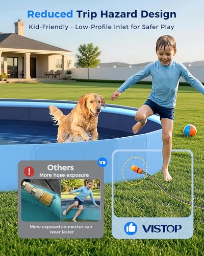 VISTOP 117" Extra Large Dog Pool with Sprinkler, Heavy Duty Foldable Hard Plastic Kiddie Pool, Non-Slip Collapsible Swimming Pool for Dogs, Kids & Pets, Portable Outdoor Backyard Water Play Tub