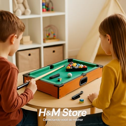 Mini Mesa de Bilhar Infantil Completa 51x31x9 cm com Tacos Bolas Triangulo Escovinha e Giz Mesa de Sinuca de Madeira Brinquedo Educativo Esportivo Infantil