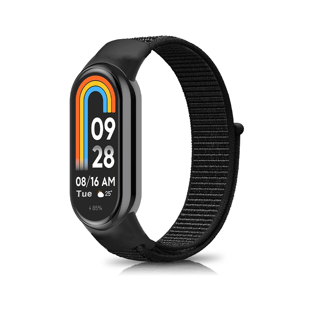 Niboow Strap Compatible with Xiaomi Smart Band 10/9 / 8, Men Women Children Nylon Soft Lightweight Breathable Watch Band for Xiaomi Mi Band 10/9 / 8 - Black